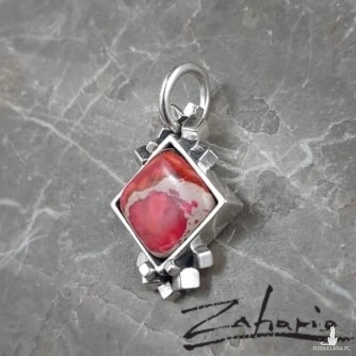 Wisiorek Jaspis Różowy Srebro Zahario